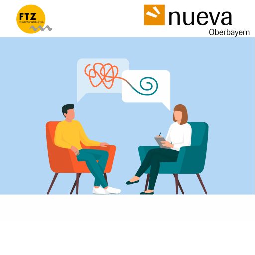 2 Personen in Therapiesitzung & Logo FTZ